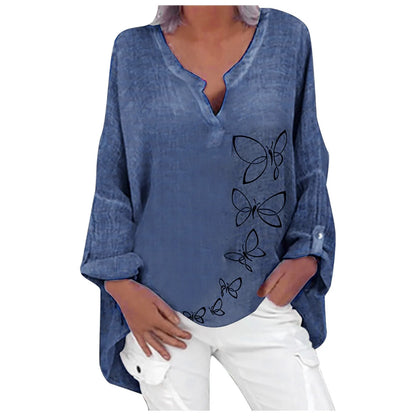 Long Sleeve Women Blouse Butterfly Print Spring Shirt