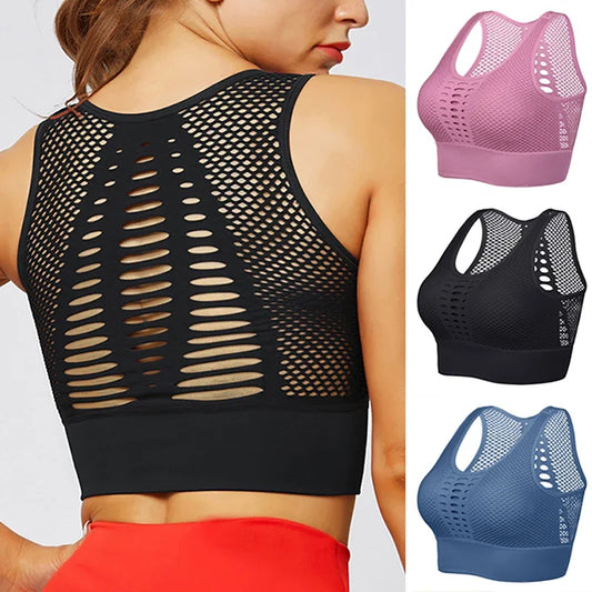 Women Breathable Active Bra Mesh Sports Bras Push Up