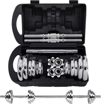 Fitness Dumbbells Set, Adjustable Weight Sets up to 44/66 lbs, with Metal Connecting Rod Used As Barbell