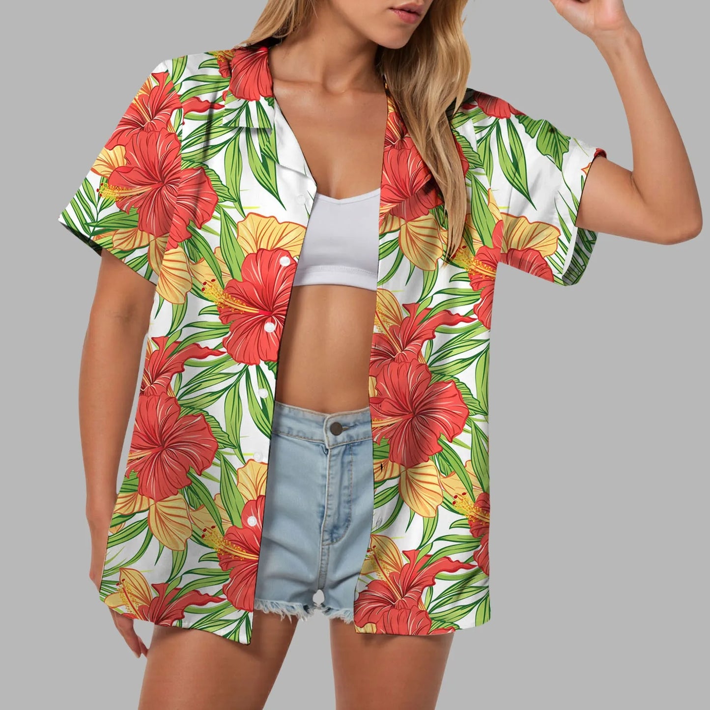 Hawaii Womens Summer Beach Shirts Cardigan Short Sleeve