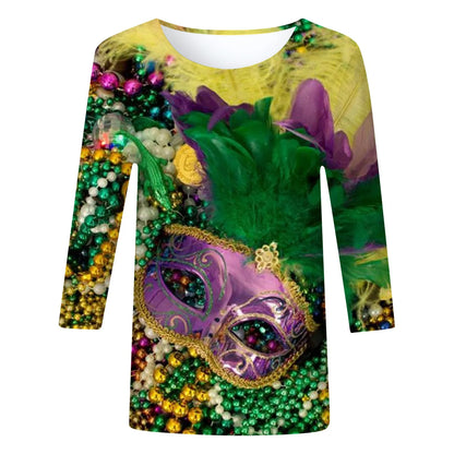 Carnival Printed Women Casual T-Shirts Spring Summer 3/4 Sleeve