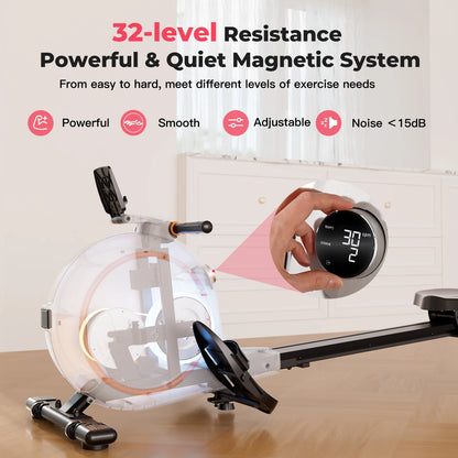 32Level Adjustable Resistance 300LBS Trainer Row Machine LED Monitor Tablet Holder Bluetooh Fitness Machine