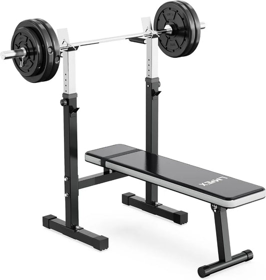 Adjustable Weight Bench Press with Squat Rack Folding Multi-Function Dip Station for Full Body Workout