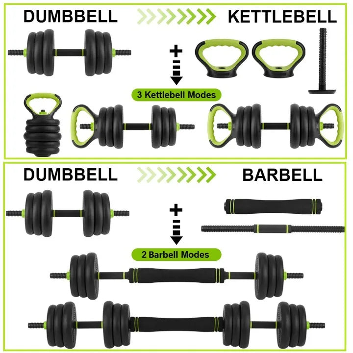 4-in-1  Dumbbells Set Barbell Kettlebells Push-Up-Stand 44 Pounds