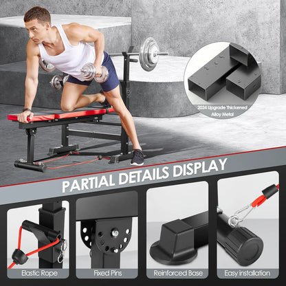 660lbs 6 in 1 Weight Bench Set with Squat Rack Adjustable Workout Bench