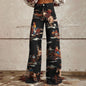 Womens Vintage Wide Leg imitation Jeans High Waisted Casual Pants 90s Floral Printed Trousers
