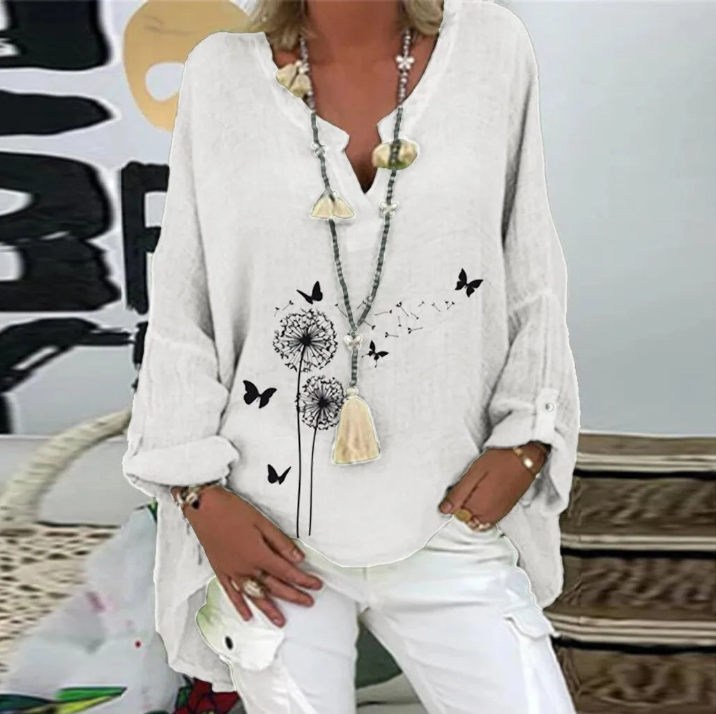 Long Sleeve Women Blouse Butterfly Print Spring Shirt