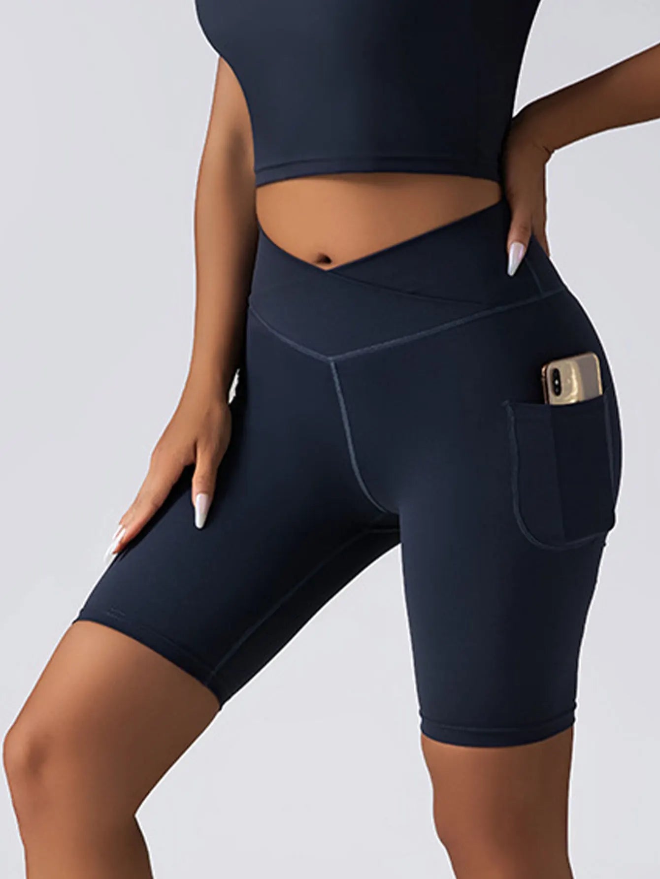 Women's Solid Color High Waist Hip Pocket Fitness