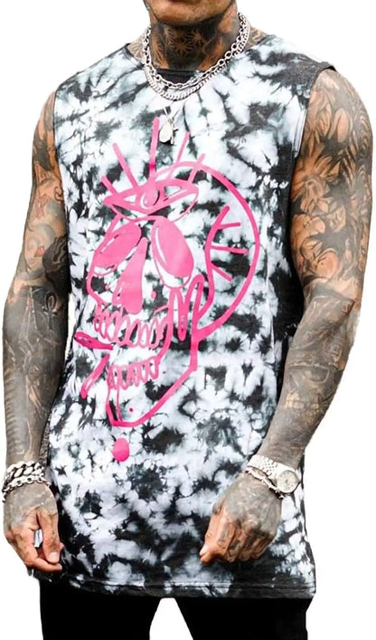 Mens Skull 3D Graphic Print Shirts Tank Tops Gym Workout