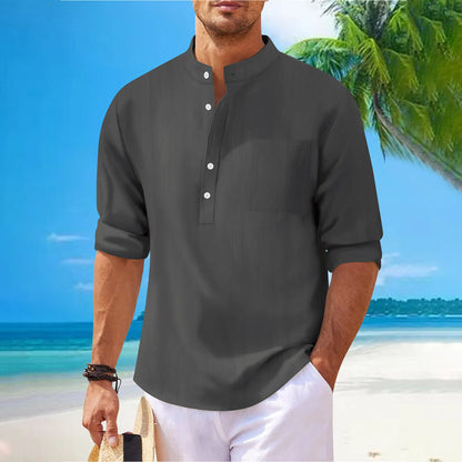 Cotton Linen Shirts For Men solid Color Casual