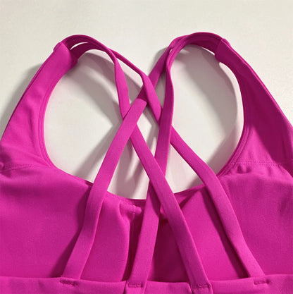 Solid Color Hot Sell Fitness Women Sport Bra Gym Yoga Vest Athletic Cross Sexy Tight Tank Top Workout Train Soft With Chest Pad