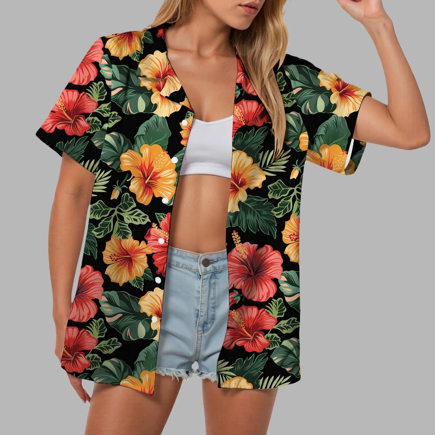 Hawaii Womens Summer Beach Shirts Cardigan Short Sleeve