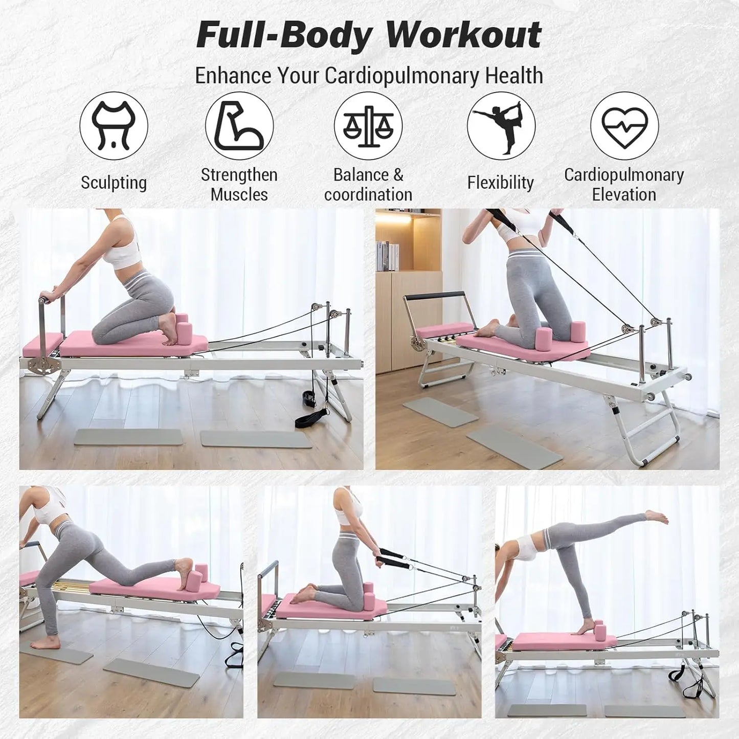 Pilates Reformer Machine 77" Foldable Pilates Equipment for Home Gym Workout