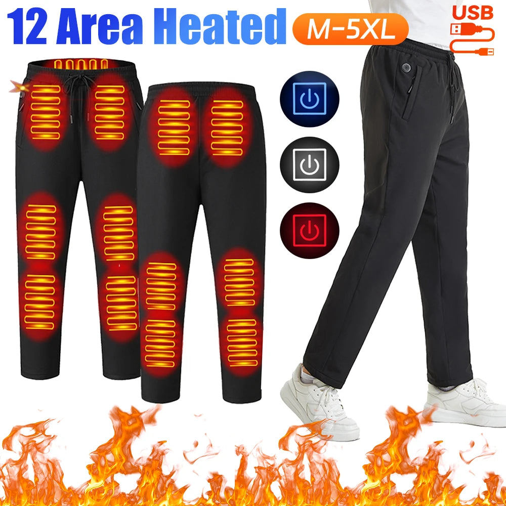 Heating Pants for Men Women 12 Heating Zone Waterproof Pants 3 Temperature Mode Heated Trousers