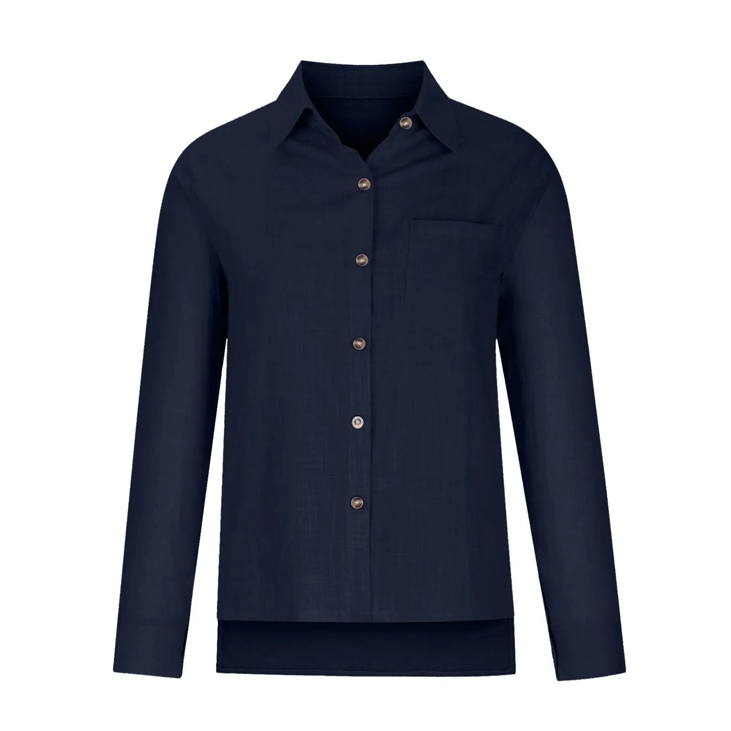 Ladies Casual Spring Summer Lapel Tie Pocket Long Sleeve Shirt