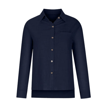Ladies Casual Spring Summer Lapel Tie Pocket Long Sleeve Shirt