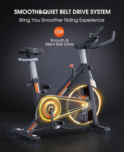 Exercise Bike, Adjustable Magnetic/Brake Pad Resistance Silent Belt Drive