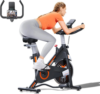 Exercise Bike, Adjustable Magnetic/Brake Pad Resistance Silent Belt Drive