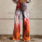 Womens Vintage Wide Leg imitation Jeans High Waisted Casual Pants 90s Floral Printed Trousers