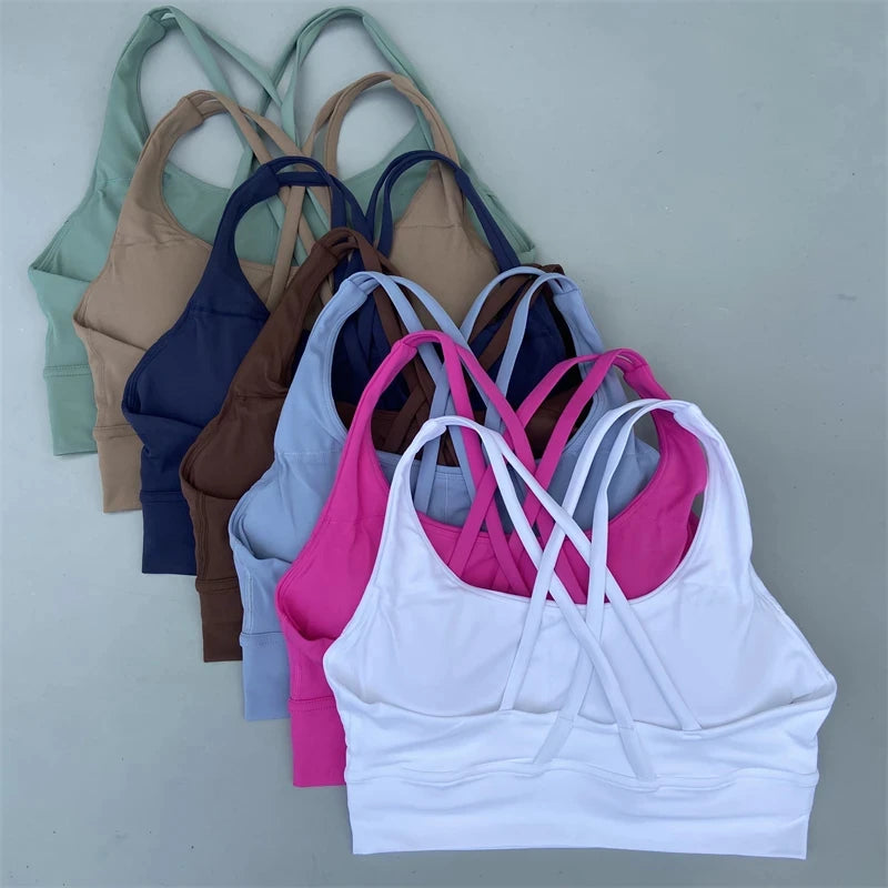 Solid Color Fitness sport Bra Women Cross soft high strength