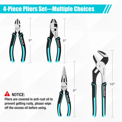 4-Piece Pliers Set with Rolling Pouch Premium Cr-Ni Construction