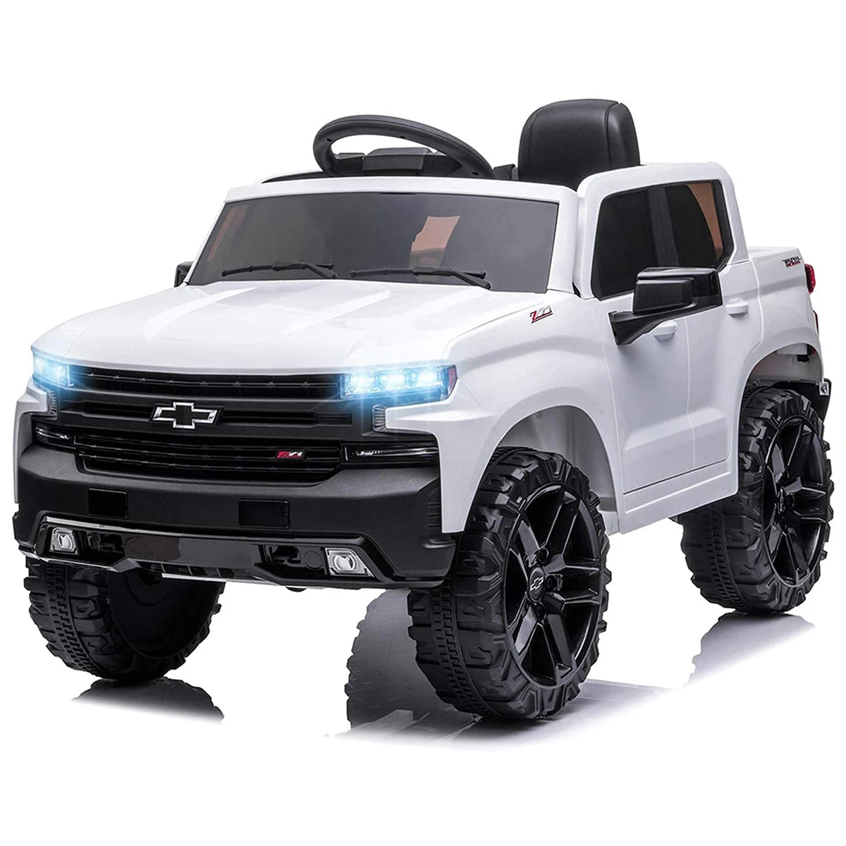 12V Electric Ride On Car White Black 4 Wheeler Truck Car Safety Toy with Music Radio LED Lights Remote Control Kids Vehicles