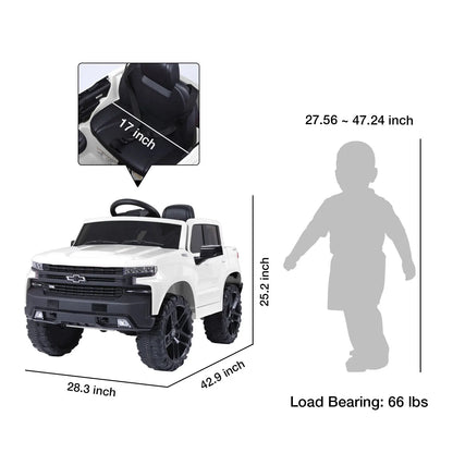 12V Electric Ride On Car White Black 4 Wheeler Truck Car Safety Toy with Music Radio LED Lights Remote Control Kids Vehicles