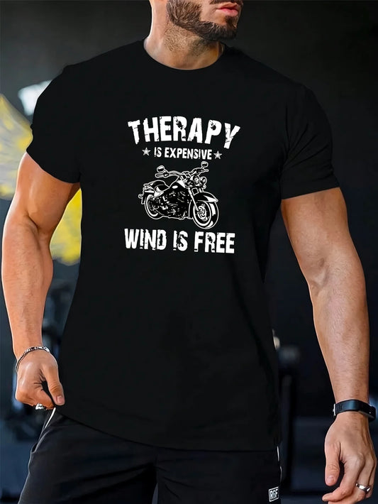 Men's Summer Short Sleeve Casual T-Shirt - Motorcycle Print