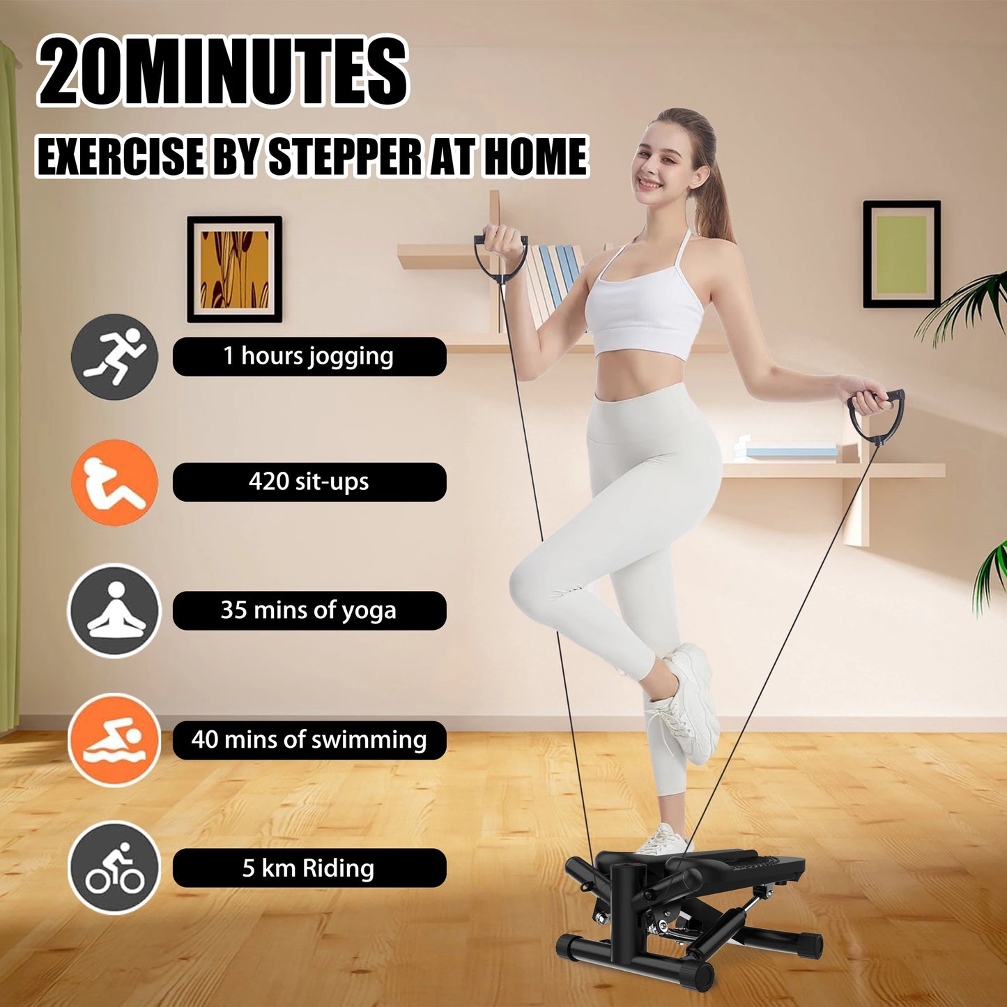 Sports Mini Stepper -330 pound Rotating Stepper with Resistance Band Portable Full Body Exercise Equipment