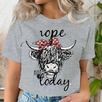 Cute Women's Funny T-Shirt with Hairy Scottish Highland Cow Graphic