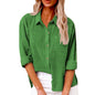 Ladies Casual Spring Summer Lapel Tie Pocket Long Sleeve Shirt