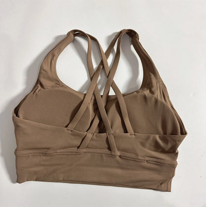 Solid Color Hot Sell Fitness Women Sport Bra Gym Yoga Vest Athletic Cross Sexy Tight Tank Top Workout Train Soft With Chest Pad