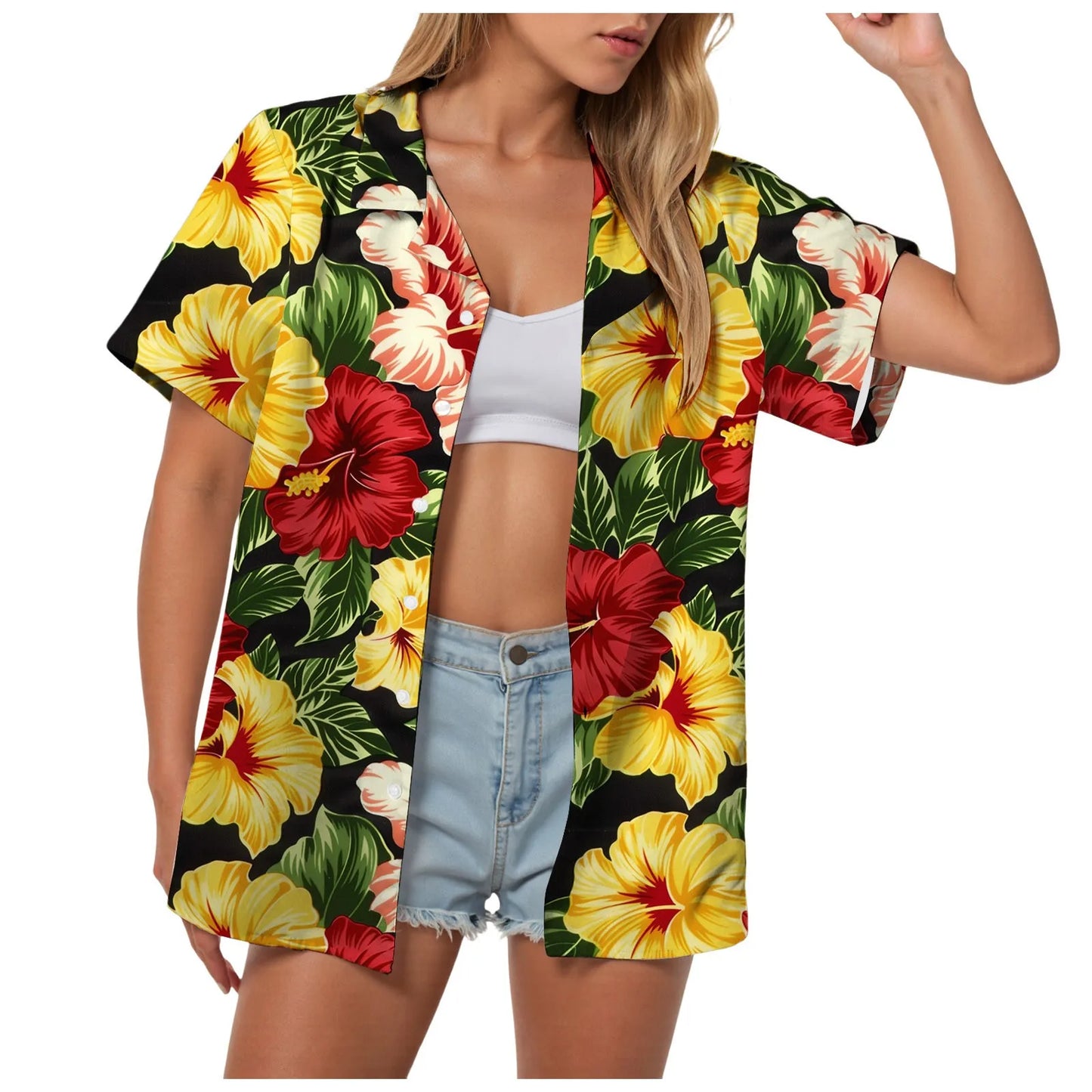 Hawaii Womens Summer Beach Shirts Cardigan Short Sleeve