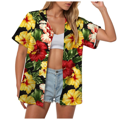 Hawaii Womens Summer Beach Shirts Cardigan Short Sleeve