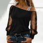 T shirt Sexy Lace Mesh Long Sleeve Tops Casual Strap Elegant Blouse