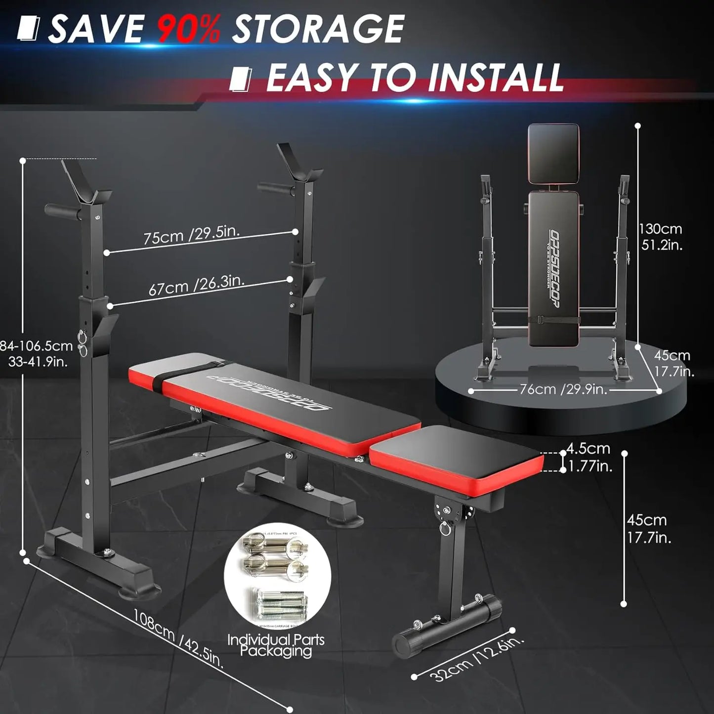 660lbs 6 in 1 Weight Bench Set with Squat Rack Adjustable Workout Bench