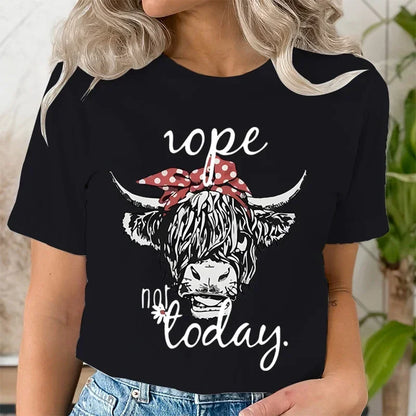 Cute Women's Funny T-Shirt with Hairy Scottish Highland Cow Graphic
