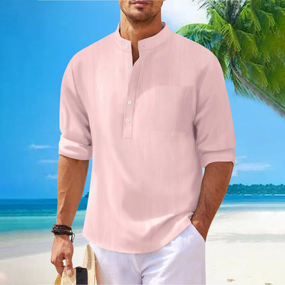 Cotton Linen Shirts For Men solid Color Casual