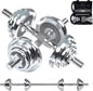 Fitness Dumbbells Set, Adjustable Weight Sets up to 44/66 lbs, with Metal Connecting Rod Used As Barbell