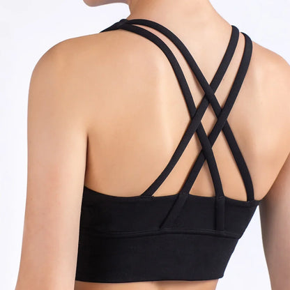 Solid Color Hot Sell Fitness Women Sport Bra Gym Yoga Vest Athletic Cross Sexy Tight Tank Top Workout Train Soft With Chest Pad