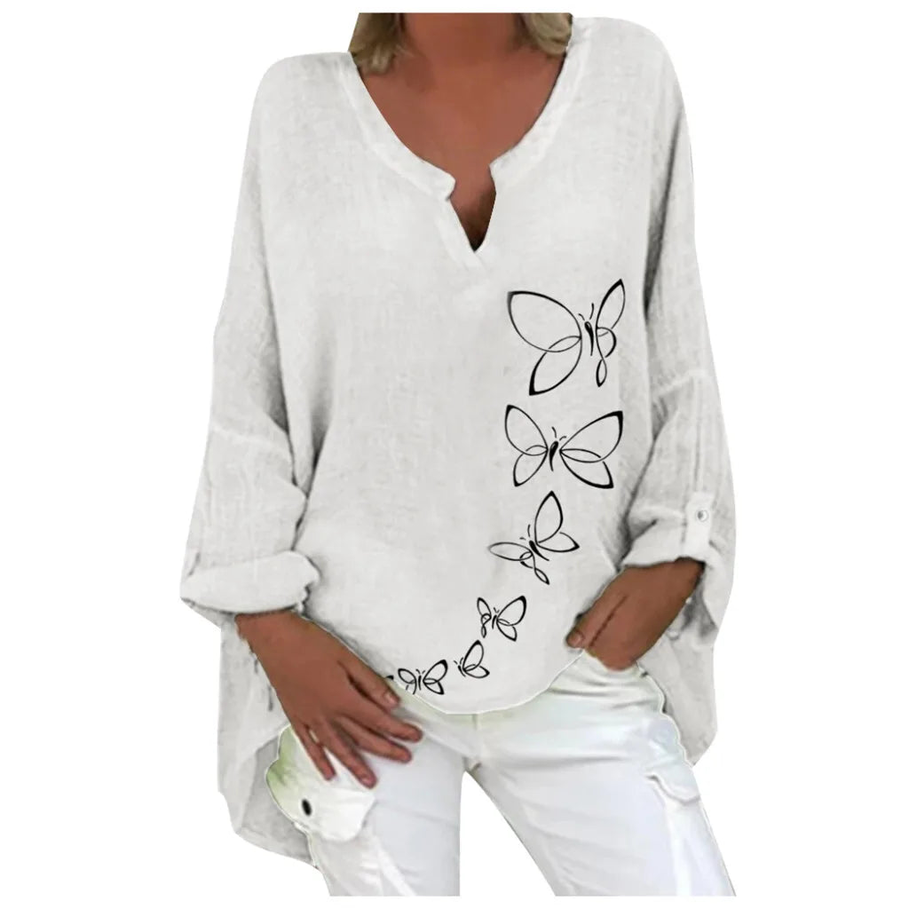 Long Sleeve Women Blouse Butterfly Print Spring Shirt