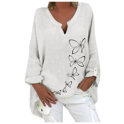 Long Sleeve Women Blouse Butterfly Print Spring Shirt