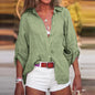 Spring Summer Casual Shirts Women's 3/4 Sleeve Large Size Lapel Cotton Linen Blouse
