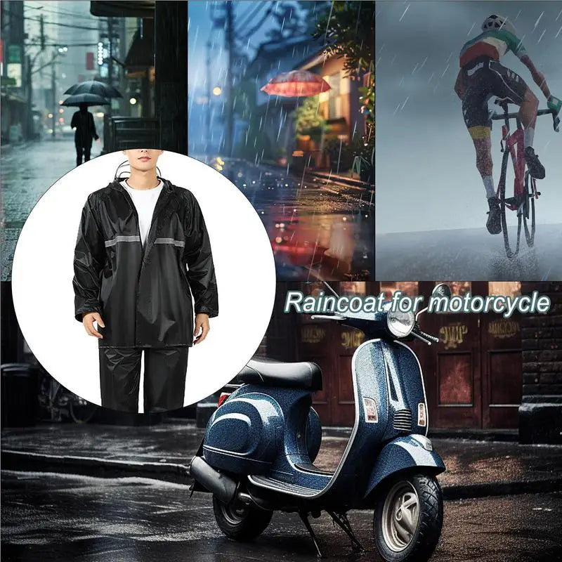 Motorcycle Rain Suit Waterproof Rain Jacket Hood Rain Jacket And Rain Pants Breathable Reflective Rainwear For Men & Women