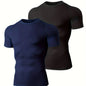 2pcs Compression Shirts, Men Short/Long Sleeve Baselayer, Active Mid Stretch Undershirt