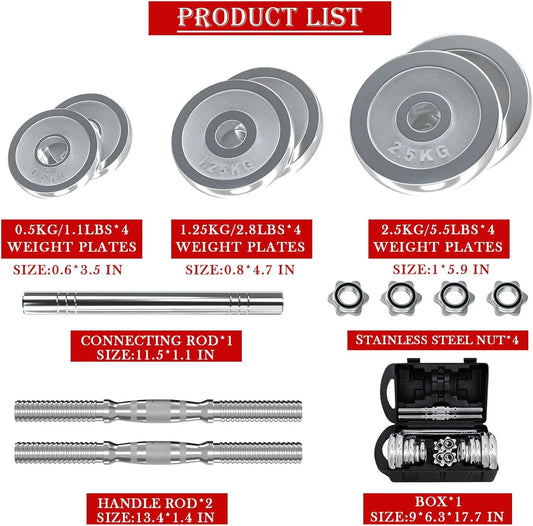 Fitness Dumbbells Set, Adjustable Weight Sets up to 44/66 lbs, with Metal Connecting Rod Used As Barbell