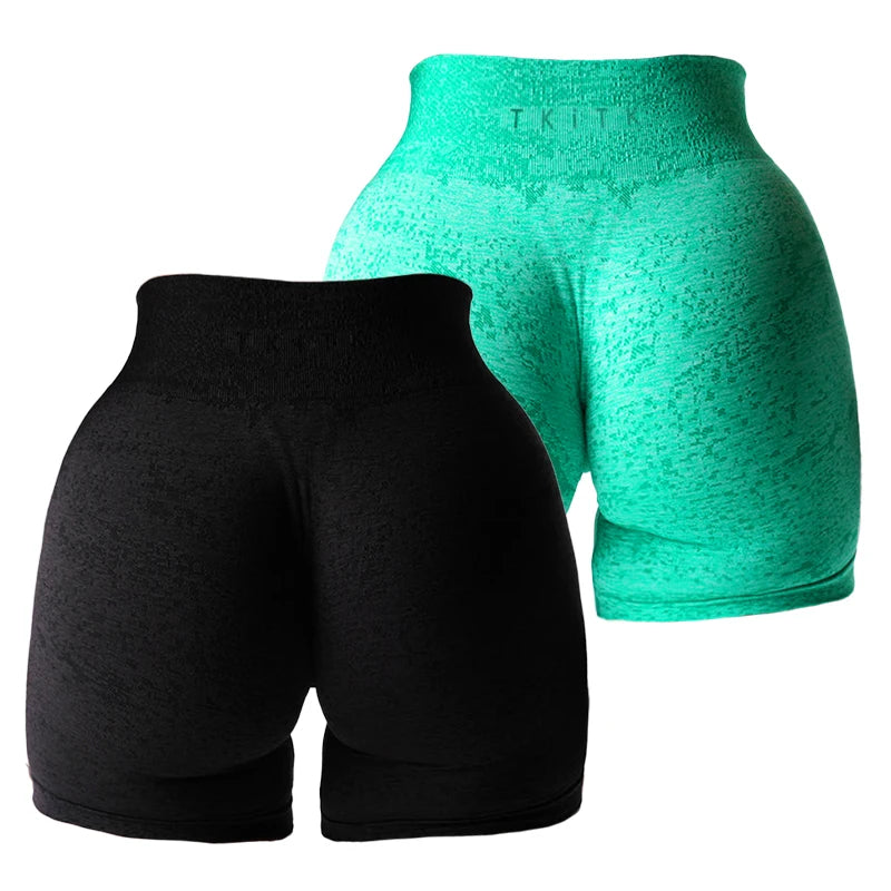 2Pcs Digital Seamless Shorts Women Soft Workout Tights