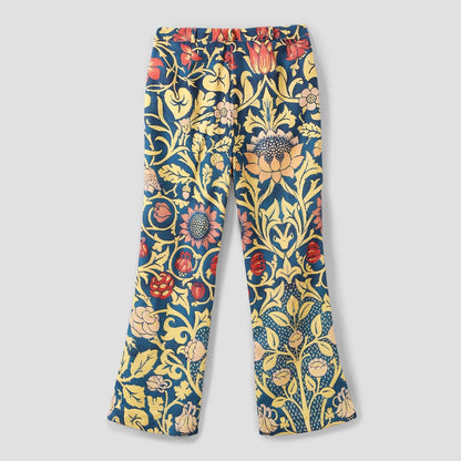 Womens Vintage Wide Leg imitation Jeans High Waisted Casual Pants 90s Floral Printed Trousers