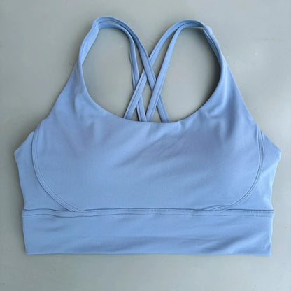 Solid Color Hot Sell Fitness Women Sport Bra Gym Yoga Vest Athletic Cross Sexy Tight Tank Top Workout Train Soft With Chest Pad