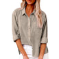 Ladies Casual Spring Summer Lapel Tie Pocket Long Sleeve Shirt